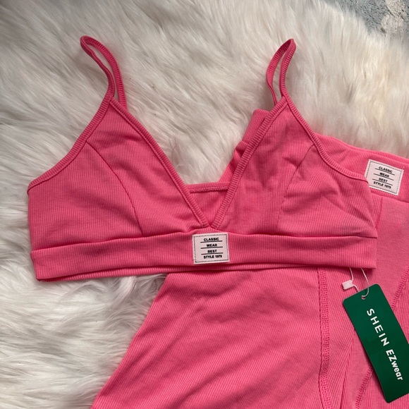 SHEIN Pink Ribbed Bralette and Shorts Set - Picture 3 of 5